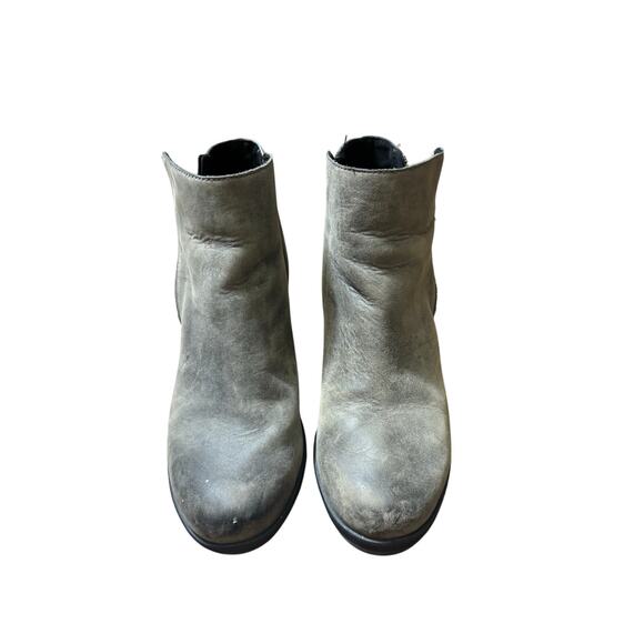 Sorel Gray Leather Wedge Zip Up Ankle Boot Sz 8.5 - Picture 1 of 4